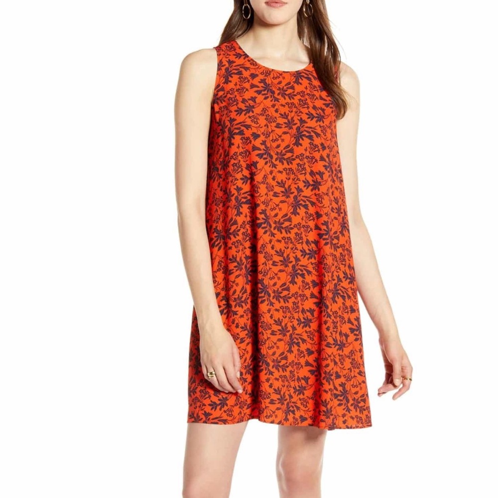 Halogen Orange and Blue Floral A-Line Tank Dress
